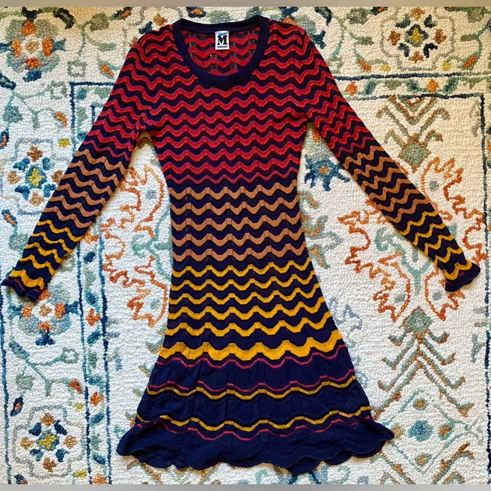 M by Missoni Chevron Knit Long Sleeve Dress size small Y2K retro EUC